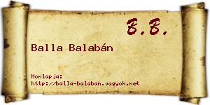 Balla Balabán névjegykártya